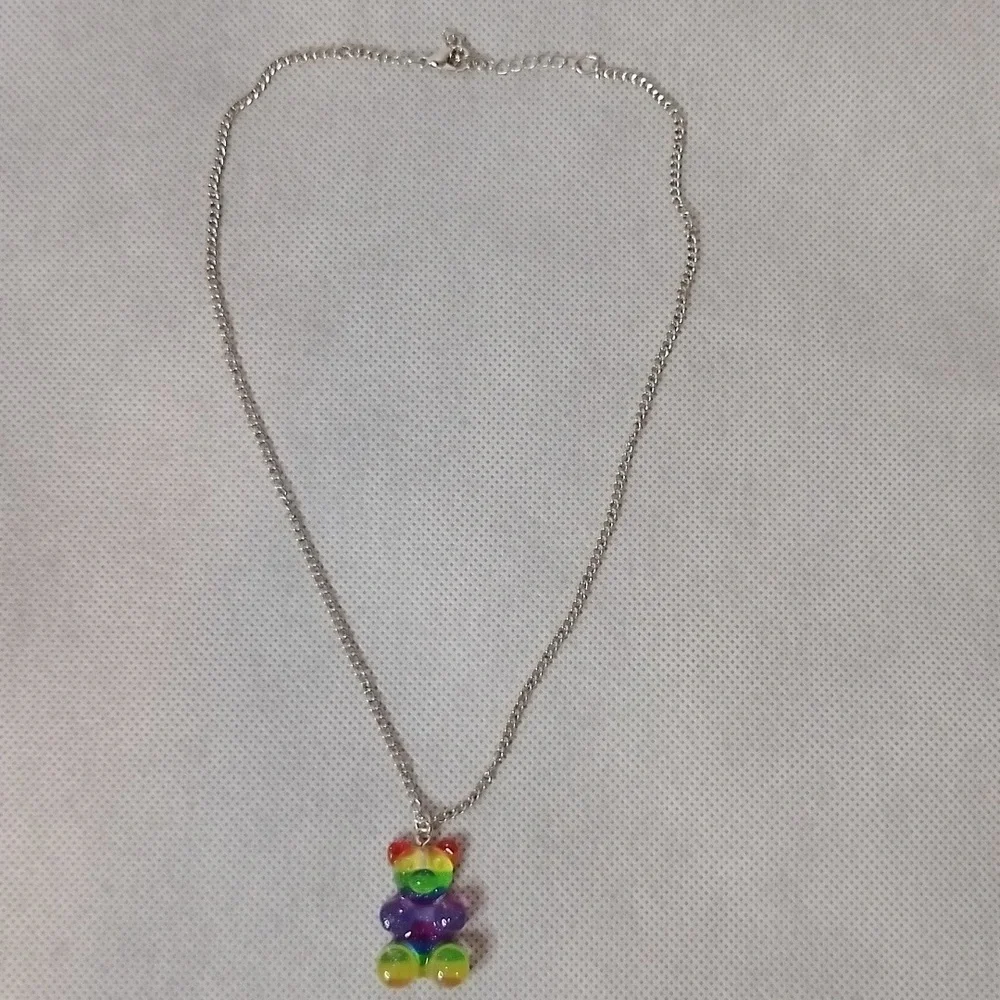 Girls / Womens Rainbow Teddy Bear Necklace